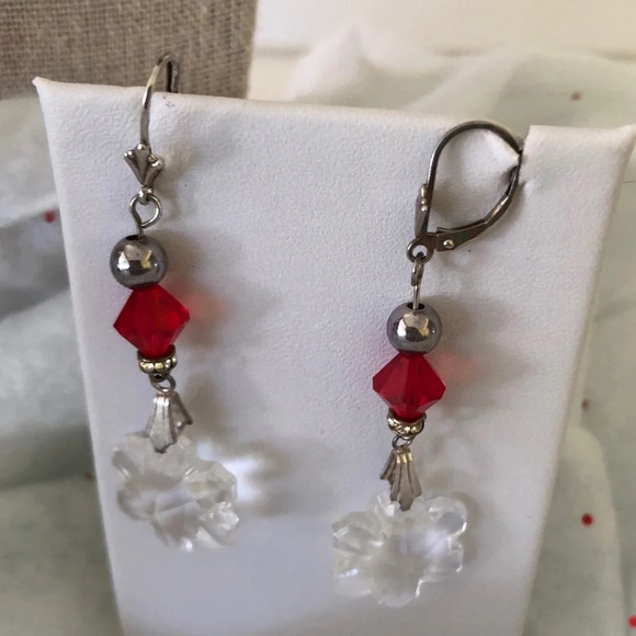 Necklace set of red white Swarovski sterling chain - Picture 3 of 6